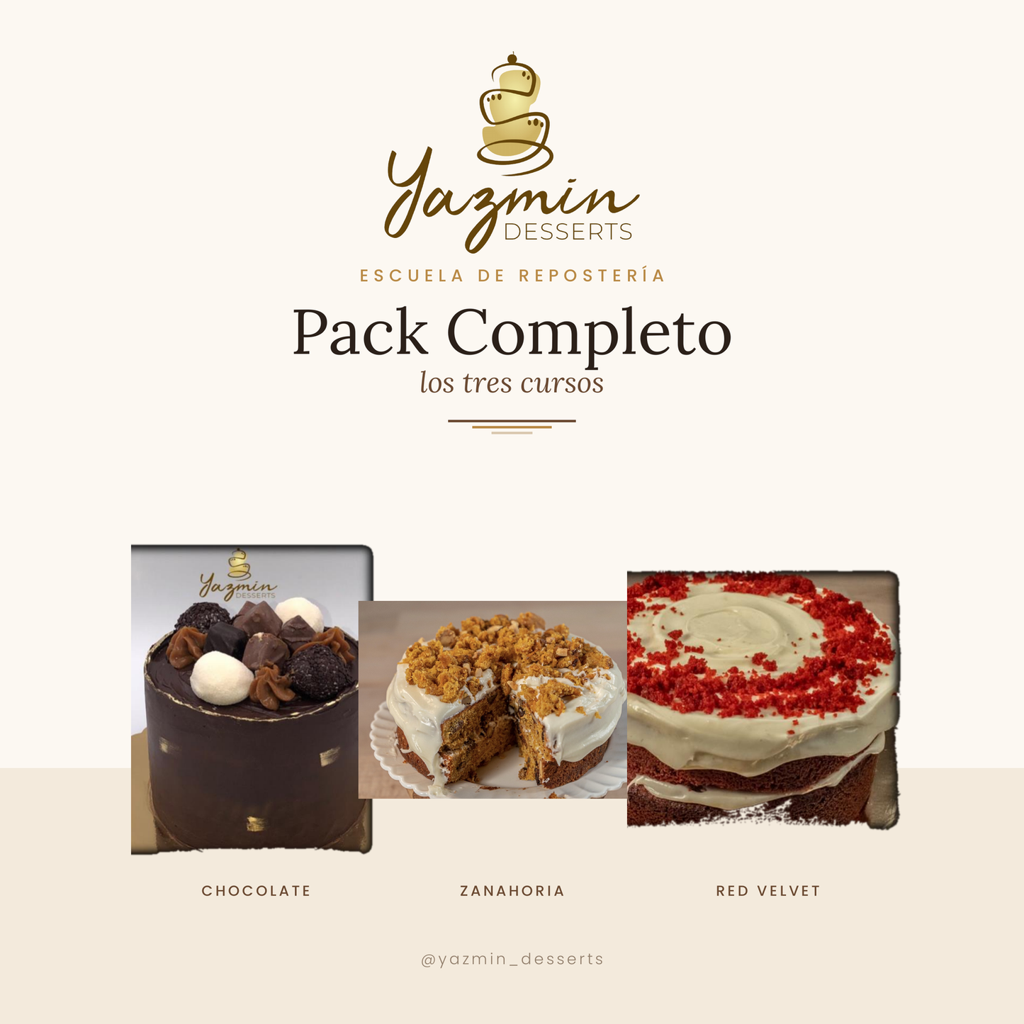 Pack Completo Cakes Choco húmedo, Red Velvet y Zanahoria